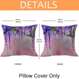 JiangLANY Pink Purple Blue Abstract Watercolor Floral Pattern Cushion Covers 18x18 inch Colorful Trees Lavender Printed Linen Decorative Square Pillow Case Cover for Living Room, Garden Sofa,2 Pack