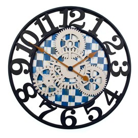 MACKENZIE-CHILDS Farmhouse Wall Clock, Decorative Clock for Kitchen and Living Room, Small, Blue-and-White Royal Check