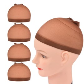 4 Pcs Wig Caps Stretchy Nylon Wig Stocking Caps for Women Men Kids (Nylon Wig Cap, Dark Brown)