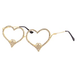 Naimo Rhinestone Glasses Frame Heart Shape Sunglasses Metal Frame No Lens Eyewear Oversized Eyeglasses Frame