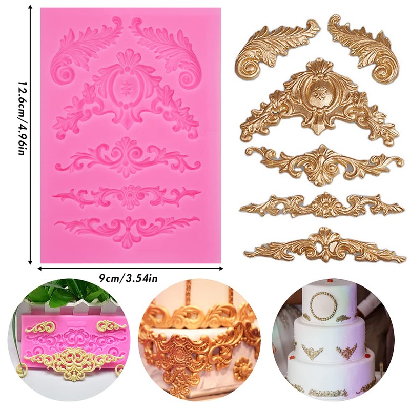 Rainmae 5 Pcs Baroque Style Curlicues Scroll Lace Fondant Silicone