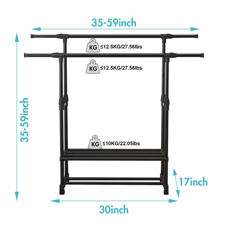 Unbranded Heavy Duty Clothing Garment Rack Rolling Clothes Organizer Double