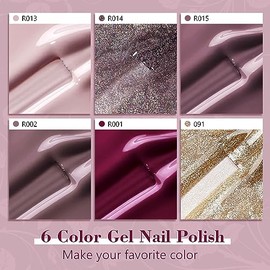 Shining She UV Nagellack Braun,6 Farben Glitzer Golden Matt Dunkelrot Graubraun Gel Nagellack,Gellack Soak-Off UV Schellack nagellack Set für Anfänger DIY Nailart zu Hause,8ml
