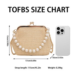 TOFBS Beach Bag Women's Summer Straw Clutch Small Evening Handbag Vintage Straw Bag with Removable Chain Handbag Crossbody Bag for Beach Holiday Travel, khaki