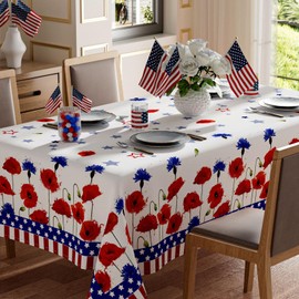 XCHI America Stars Red Blue Flowers Patriotic 4th of July Memorial Day Independence Day Tablecloth Rectangle Washable Table Covers for Home Party Decorations 60x84 Inch
