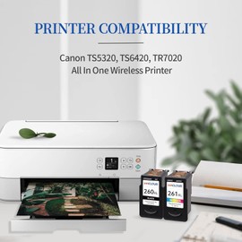 INKCLOUD Compatible Ink Cartridges Replacement for 260XL 261XL PG-260 XL CL-261 XL Combo Pack for Canon Pixma TS6420a TS6420 TR7020a TS5300 TS5320 TR7020 Printer Ink (1 Black,1 Tri-Color, 2Pack)