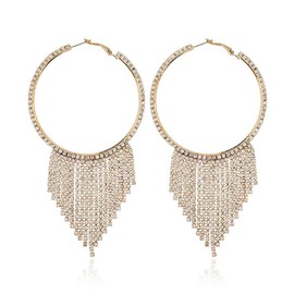 CZ Tassel Statement Drop Dangle Large Hoop Earrings for Women Girls Cubic Zirconia Fringe Dangling Huggie Big Hoops Hypoallergenic Piercing Stud Lightweight Earring Wedding Party Mother's Day Jewelry Gifts (Gold), Metal, not known