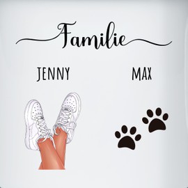 Emaille Tasse Blechtasse - Hunde - Familie mit Hund personalisiert I Hundebesitzer Geschenk mit Pfoten I Geschenk Hundeliebhaber mit Name I Hundehalter Geschenke mit Pfotenabdruck - 300 ml - Weiß