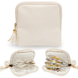 Travel Jewelry Organizer Case,Jewelry Roll Pouch Storage Bags with Zipper for Bracelet,Necklaces, Earrings Beige