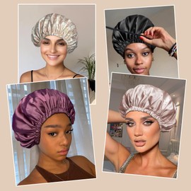 Satin Bonnet for Sleeping, Adjustable Double layer Silk Bonnet for Women and Men, Soft and Silky Hair Bonnet for Curly Hair, Prune