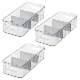 iDesign Large Fridge Organizer Bin with Removable Divider and Lid - Set of 3 - Clear/Gray