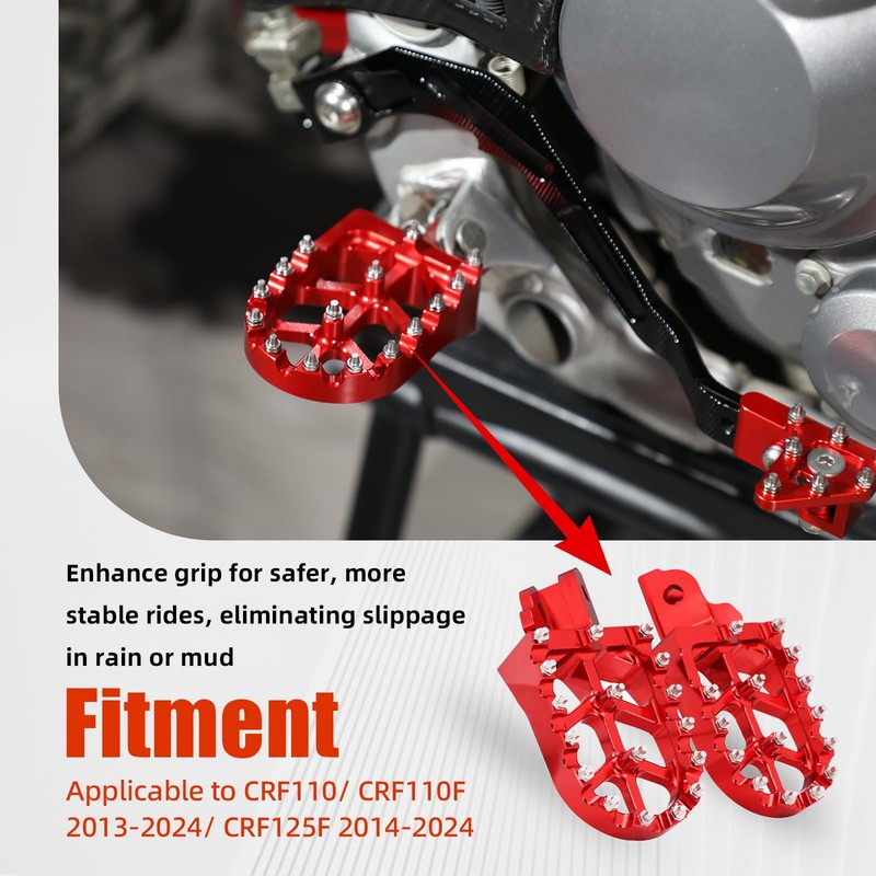 BAOUFF CNC 6061 Aluminum Foot Pegs for CRF110F 13-26,CRF125F 14-26-Red