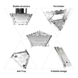 Fire-Maple Maverick Camping Wood Stove Portable Firepit Wood Burning Campfire Stove Stainless Steel Folding Burner for Outdoor Cooking (Triangle)