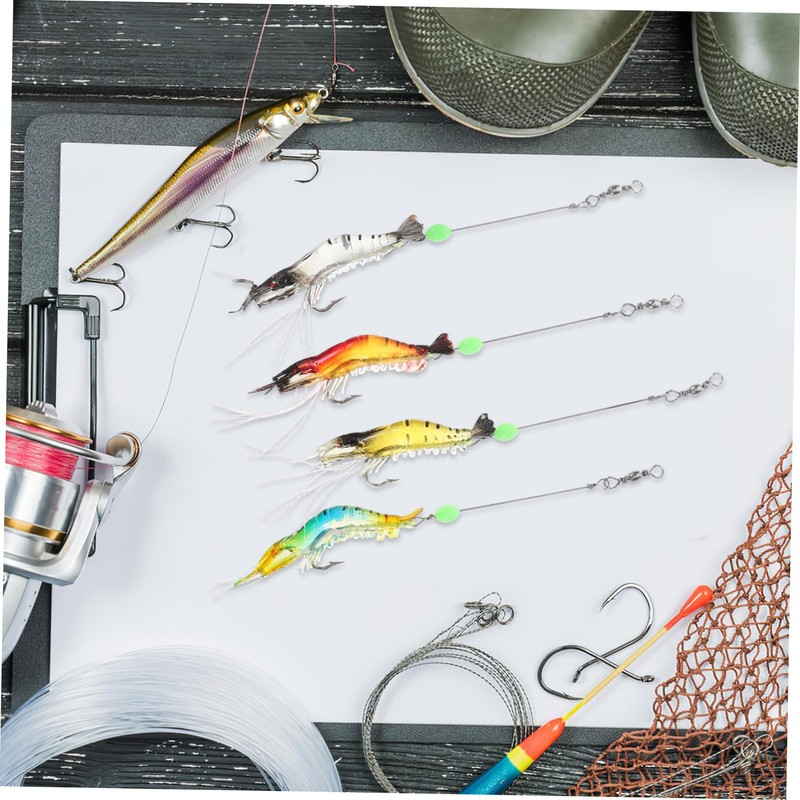 Kisangel 4pcs Shrimp Baits Realistic Soft Fishing Lures Hooks for