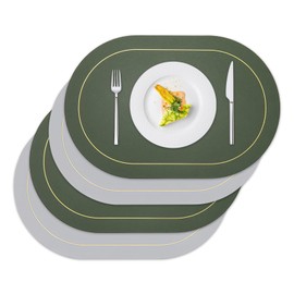 Set of 4 Placemats, PU Leather, Washable Double-Sided Placemats, Oval Waterproof, Non-Slip, Heat Resistant Placemats, Place Mats for Kitchen, Dining Table, for Home, Restaurant, Hotel