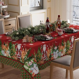 XCHI Snowman Santa Deer Winter Christmas Tablecloth Rectangle Christmas Table Cloth Washable Table Coversfor Indoor Dining Home Party Xmas Decorations 60x84 Inch