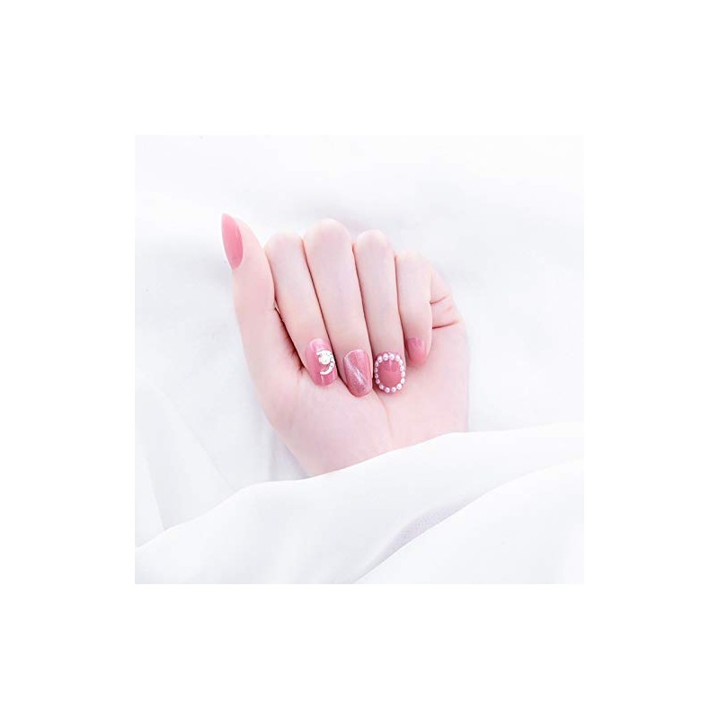24 Pieces Bride Nail Art False Nails 3D Decoration Pink