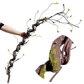 Artificial Flexible Tree Rattan Branches Jungle Climber Long Vines Fake Twigs Trunk Liana with Leaves for Home Wedding Garden Wall Background Hanging Habitat Decor (Dark Brown - Pack of 1)