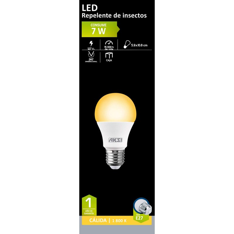 FOCO LED AKSI A19 REPELENTE DE MOSQUITO, Consume 7W, LUZ