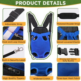 Pet Carrier Backpack, Hands-Free Adjustable Dog Front Carrier Legs Out & Easy-Fit Dog Backpack Carrier for Hiking Camping Traveling Cycling for Small Dogs and Rabbits (Medium, Blue)