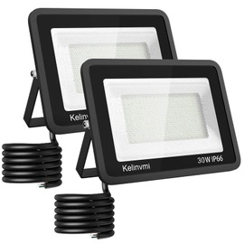 KELINVMI 30 W LED Outdoor Spotlight, 3000 lm LED Floodlight, 4200 K Warm White IP66 Waterproof Outdoor Lighting for Garden, Garage, Home, Yard, 50 cm Wires without Plug, Pack of 2