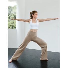 ESOFT Wide Leg Pants Women High-Waisted Yoga Work Dress Pants with Pockets, Casual Sweatpants, Petite/Regular/Tall Khaki