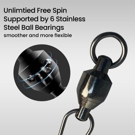 Pristis 25 Pack #3 High Strength Fishing Snap & Swivels, Ball Bearing with Coastlock Snap, Saltwater Corrosion Resistant Connector, 55 lb Freshwater Heavy Duty Black Nickel Finish Tackle Kit for Bass