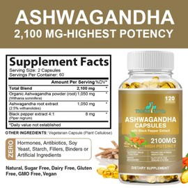 TheraSuva Superior Potency Ashwagandha 2100mg + Black Pepper Extract 8mg Supplement for Stress Relief & Immune Support, 120 Softgel Capsules, 60-Day Supply