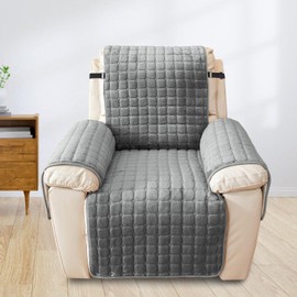 SEMGABO Armchair Protector for Recliner Chair, TV Chair Protective Cover, Armchair Throw with Armrests, with Pockets and Elastic Band, Protection from Dirt and Scratches, Dark Grey, 1 Seat (53 x 190