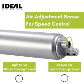 Ideal Security Model 8730 Heavy Duty Pneumatic Screen and Storm Door Closer with Wind Chain, 10.5" L x 1.5" W x 1.5" H, Aluminum