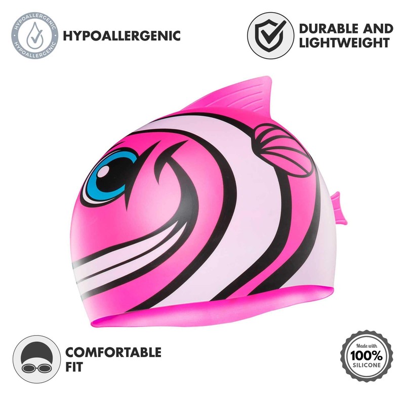 TYR Kids Character Happy Fish Swim Cap Pink