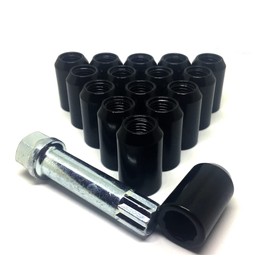 BIMECC Set of 16 Alloy Wheel Tuner Nuts with Tuner Key Compatible with Ford | Mazda | Honda | Kia | Suzuki - M12x1.5 Slim Lug Nuts - Taper - Black - Slimline Nuts