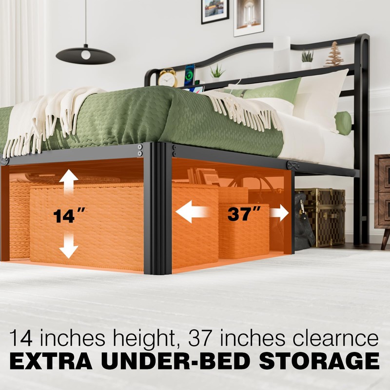 RmagineX Queen Size Bed Frame, 14 Inch High Heavy Duty