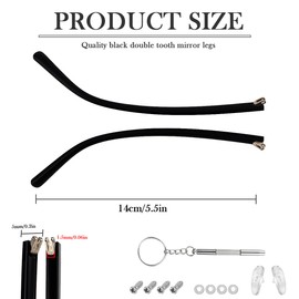 1 Pair TR90 Bright Black Glasses Replacement Arms Glasses Double Convex Teeth 5mm Replacement Temple with Screws, Screw Washers and 3-in-1 Screwdriver (Frosted Black 5mm)