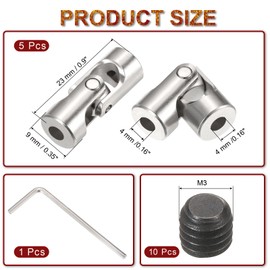 sourcing map 5Pcs 4mm to 4mm ID Steering Universal Joint Shaft Coupling,L23XD9 Metal 45°Degree Rotatable Joints Coupler with Screws Wrench Set for Model Car Ship Drive Shaft Motor Connection