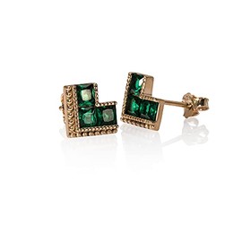 Avnis Nano Emerald Green Gold Plated Earring - 3mm Emerald Earrings, May Birthstone Gold Studs for Women (Gold-Filled)