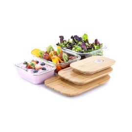 Umami Glass & Bamboo Meal Prep Container Set, 68 oz, Clear, Unisex, Microwave & Dishwasher Safe, Leakproof, Plastic-Free, Stylish, Easy to Clean