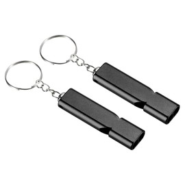 PATIKIL Emergency Survival Whistle, 2 Pack Double Tubes Whistles Super Loud Aluminum Whistles with Lanyard Keychain for Outdoor Camping Hiking, Black