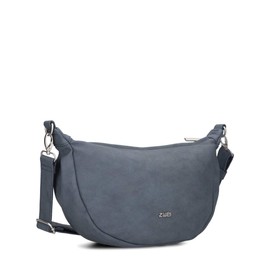 Zwei Damen Handtasche Mademoiselle.M M70 Moon-Bag 4 Liter Trend-Tasche in Halbmond-Form vielseitig als Bauchtasche Crossbody-Bag Abendtasche Umhängetasche zu tragen (nubuk-blue)