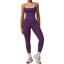 QBGJTD Womens Workout Sets Two Piece Spaghetti Straps Back Tank Top Matching Tummy Control High Waist Leggings Set 2 Piece For Women Gym Yoga Active Wear Outfits Athletic Work Out Clothes Purple S