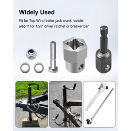 Top Wind Trailer Jack Crank Cordless Drill Adapter with 1/2 Inch Socket Adapter Bit，Stainless Steel Trailer Jack Handle Adapter Replacement