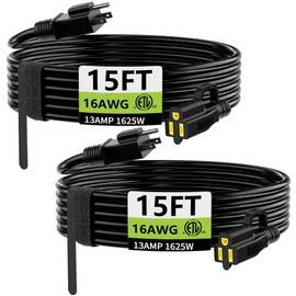 HUANCHAIN Indoor Outdoor Black Extension Cord 15 ft (2pack) Waterproof, 16/3 Gauge Flexible Cold-Resistant Appliance Cable Outside, 13A 1625W 16AWG SJTW, 3 Prong Heavy Duty Electric Cord, ETL