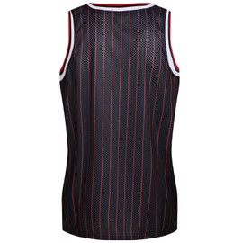 Pullonsy Plain Black Basketball Jersey for Men Mesh Performance Uniforms Sports Tank Tops Shirt,Black with Red Pinstripes,Size Medium