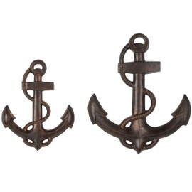Deco 79 Aluminum Metal Anchor Home Wall Decor Weathered Wall Sculpture with Curved Rope Design, Set of 2 Wall Art 19", 14" H, Bronze