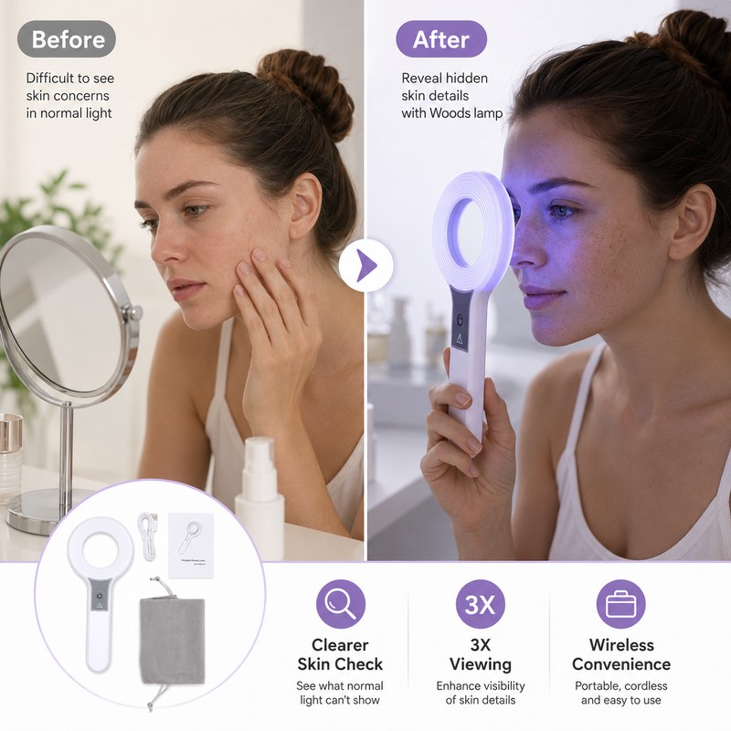 Skin Analysis Magnifier for Beauty Care – Rechargeable 3X Wood