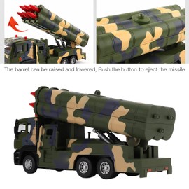 1/50 Military Rocket Vehicle Model, Liftable Rocket Launch, Premium Aluminium + ABS, Pull Back Rocket Car Toy with Sound & LED, Decoration Gift Children