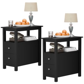 ZENY Narrow End Table Set of 2 Side Table with Drawer and Open Shelf Sofa Table for Living Room Bedroom, Small Table for Bedside, Couch