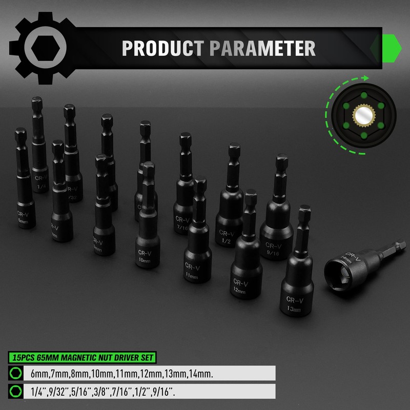 55-Piece Magnetic Nut Driver Set, Metric & SAE 1/4" Hex
