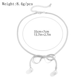 Silver Bow Pearl Choker Necklace for Woman, Dainty Boho Bow Necklace for Gifts,Trendy Simple Jewelry Adjustable Collar Necklace (Silver)