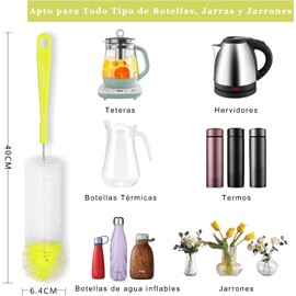 Juego de 8 Cepillos para Limpiar Botellas, Cepillo para Lavar Popotes con Mango Largo, Limpieza de Frascos, Termos, Biberones, Tubos y Recipientes, Cerdas Flexibles (Amarillo)